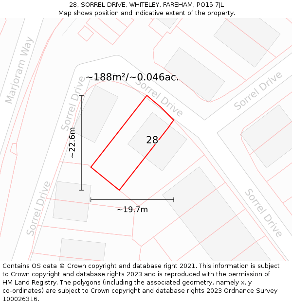 28, SORREL DRIVE, WHITELEY, FAREHAM, PO15 7JL: Plot and title map