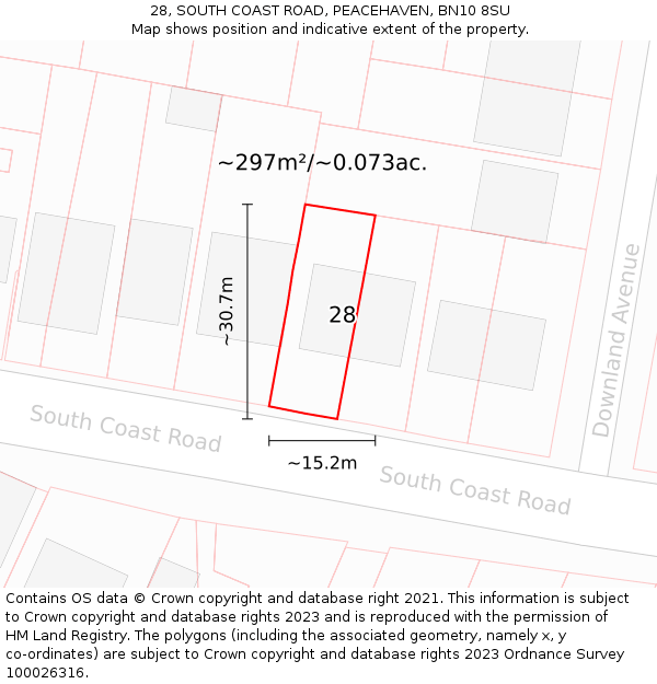 28, SOUTH COAST ROAD, PEACEHAVEN, BN10 8SU: Plot and title map