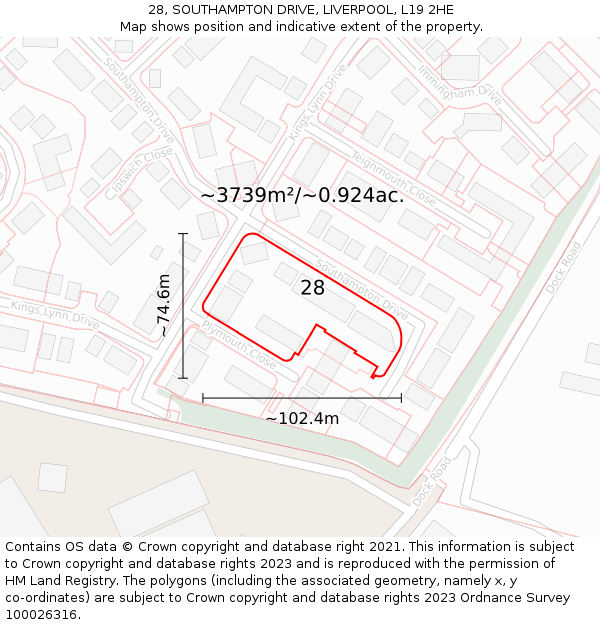 28, SOUTHAMPTON DRIVE, LIVERPOOL, L19 2HE: Plot and title map