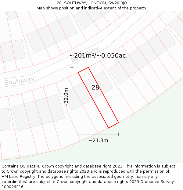 28, SOUTHWAY, LONDON, SW20 9JQ: Plot and title map