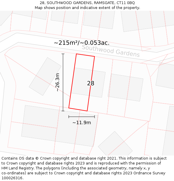 28, SOUTHWOOD GARDENS, RAMSGATE, CT11 0BQ: Plot and title map