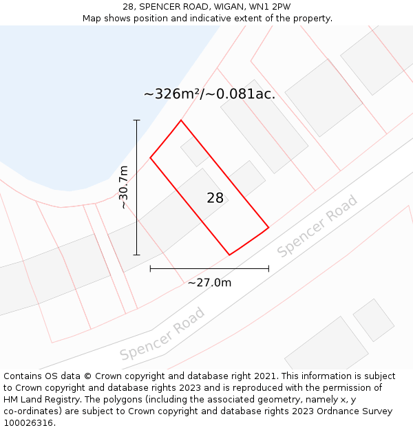 28, SPENCER ROAD, WIGAN, WN1 2PW: Plot and title map