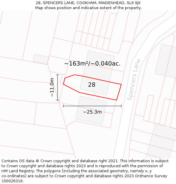 28, SPENCERS LANE, COOKHAM, MAIDENHEAD, SL6 9JX: Plot and title map