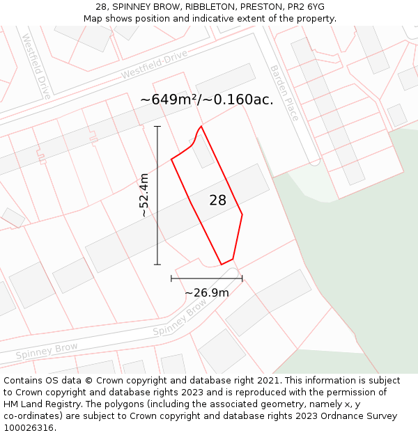 28, SPINNEY BROW, RIBBLETON, PRESTON, PR2 6YG: Plot and title map