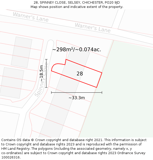 28, SPINNEY CLOSE, SELSEY, CHICHESTER, PO20 9JD: Plot and title map
