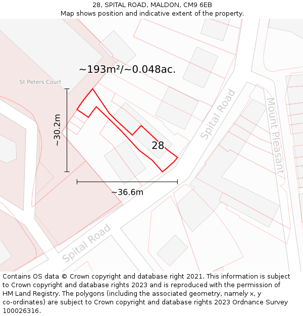 28, SPITAL ROAD, MALDON, CM9 6EB: Plot and title map