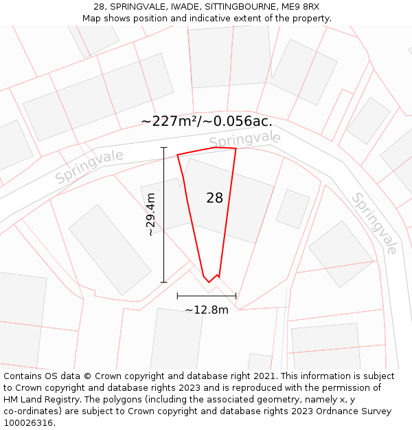 28, SPRINGVALE, IWADE, SITTINGBOURNE, ME9 8RX: Plot and title map