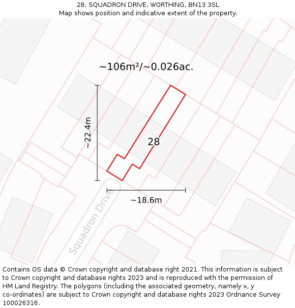 28, SQUADRON DRIVE, WORTHING, BN13 3SL: Plot and title map