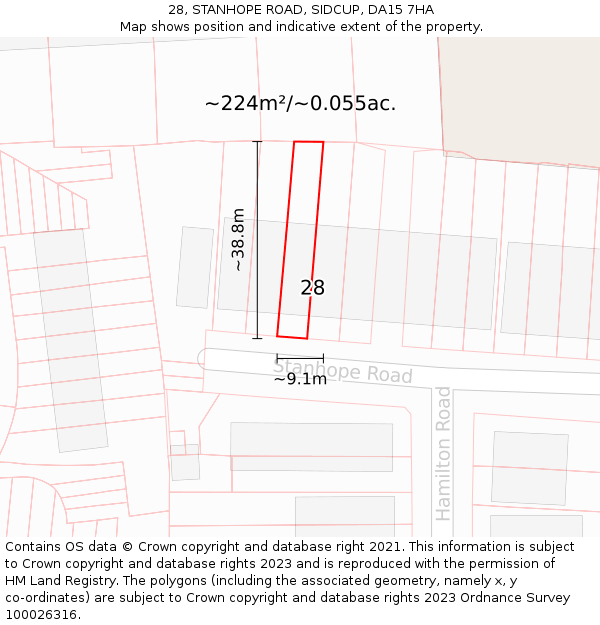 28, STANHOPE ROAD, SIDCUP, DA15 7HA: Plot and title map