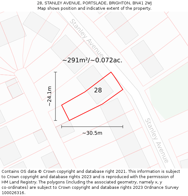 28, STANLEY AVENUE, PORTSLADE, BRIGHTON, BN41 2WJ: Plot and title map