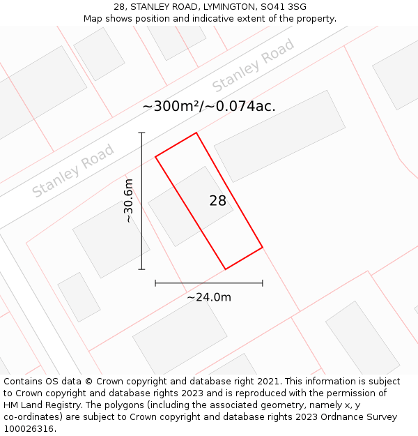 28, STANLEY ROAD, LYMINGTON, SO41 3SG: Plot and title map