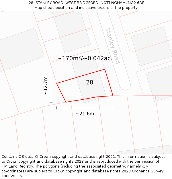 28, STANLEY ROAD, WEST BRIDGFORD, NOTTINGHAM, NG2 6DF: Plot and title map