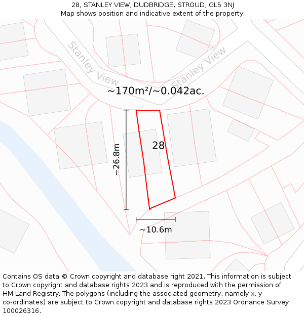 28, STANLEY VIEW, DUDBRIDGE, STROUD, GL5 3NJ: Plot and title map