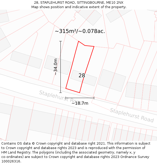 28, STAPLEHURST ROAD, SITTINGBOURNE, ME10 2NX: Plot and title map