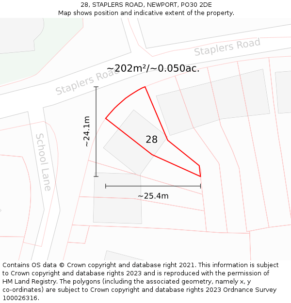 28, STAPLERS ROAD, NEWPORT, PO30 2DE: Plot and title map