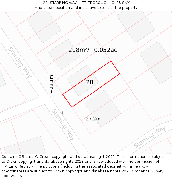 28, STARRING WAY, LITTLEBOROUGH, OL15 8NX: Plot and title map