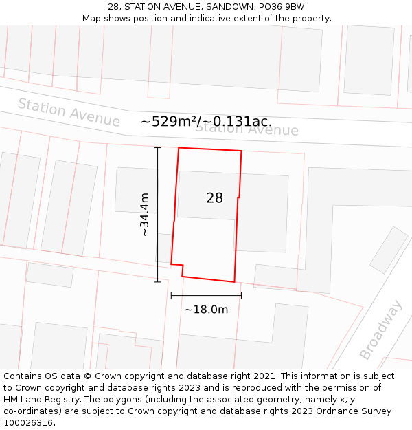 28, STATION AVENUE, SANDOWN, PO36 9BW: Plot and title map