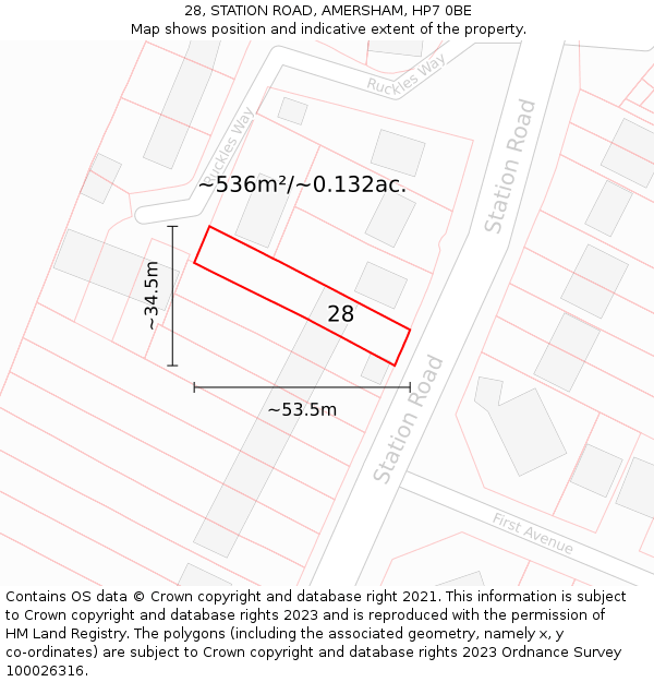 28, STATION ROAD, AMERSHAM, HP7 0BE: Plot and title map