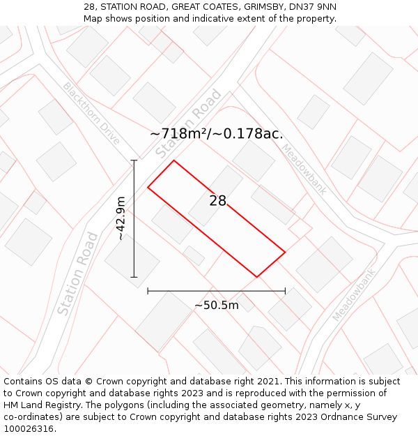 28, STATION ROAD, GREAT COATES, GRIMSBY, DN37 9NN: Plot and title map