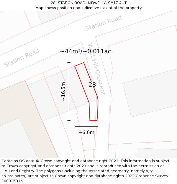 28, STATION ROAD, KIDWELLY, SA17 4UT: Plot and title map