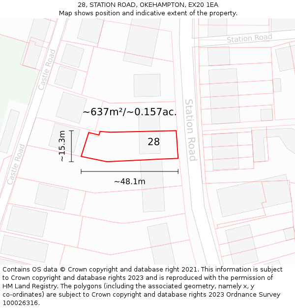 28, STATION ROAD, OKEHAMPTON, EX20 1EA: Plot and title map