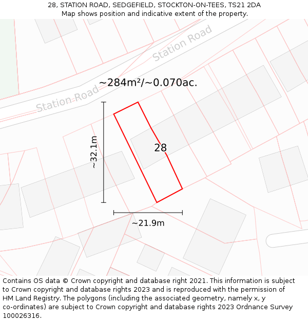 28, STATION ROAD, SEDGEFIELD, STOCKTON-ON-TEES, TS21 2DA: Plot and title map