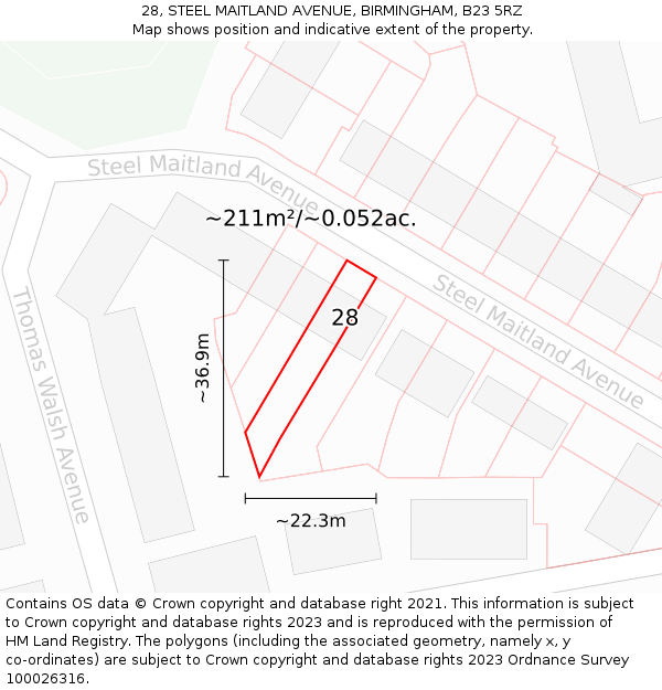 28, STEEL MAITLAND AVENUE, BIRMINGHAM, B23 5RZ: Plot and title map