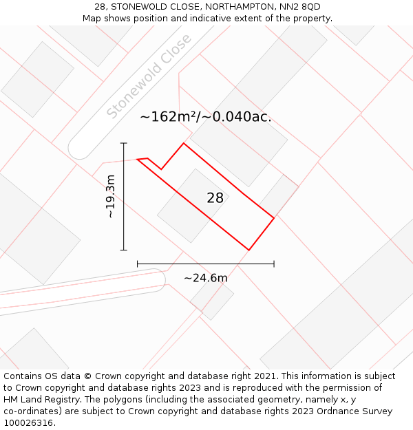 28, STONEWOLD CLOSE, NORTHAMPTON, NN2 8QD: Plot and title map