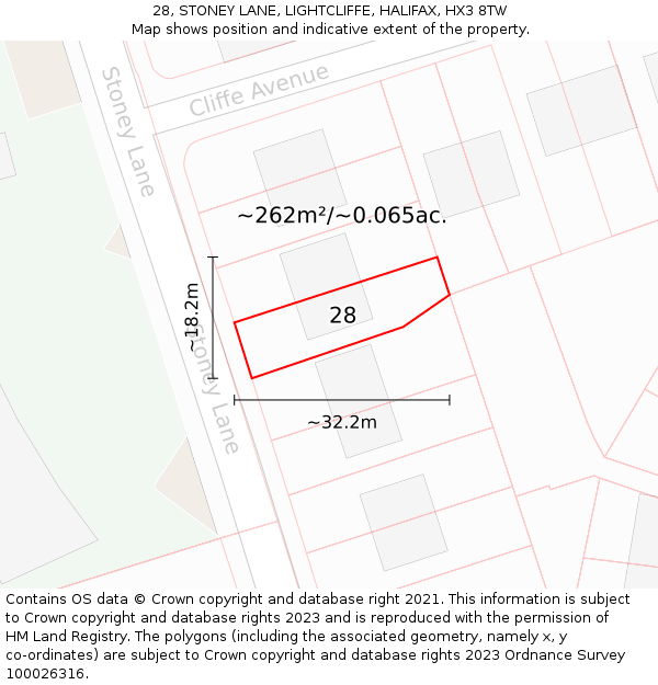 28, STONEY LANE, LIGHTCLIFFE, HALIFAX, HX3 8TW: Plot and title map