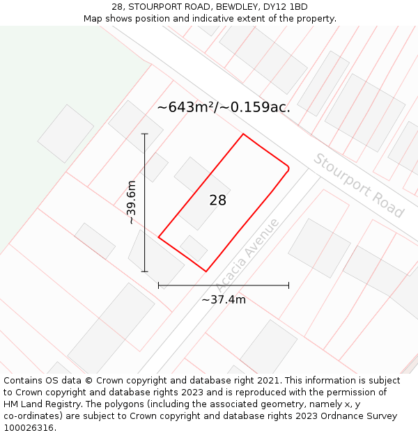 28, STOURPORT ROAD, BEWDLEY, DY12 1BD: Plot and title map