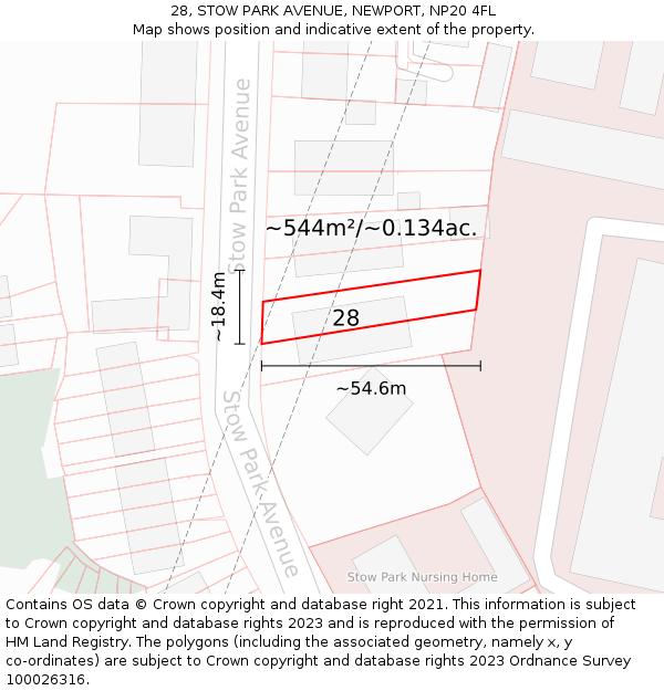 28, STOW PARK AVENUE, NEWPORT, NP20 4FL: Plot and title map