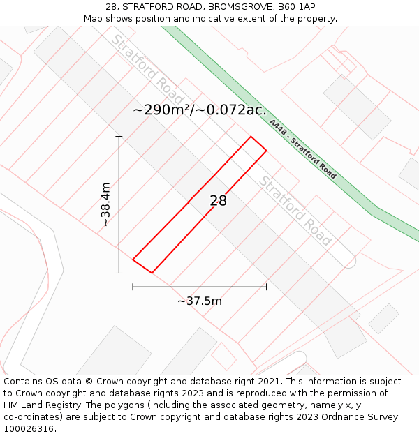 28, STRATFORD ROAD, BROMSGROVE, B60 1AP: Plot and title map