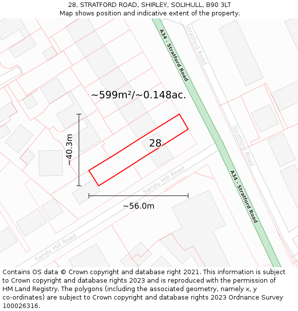 28, STRATFORD ROAD, SHIRLEY, SOLIHULL, B90 3LT: Plot and title map