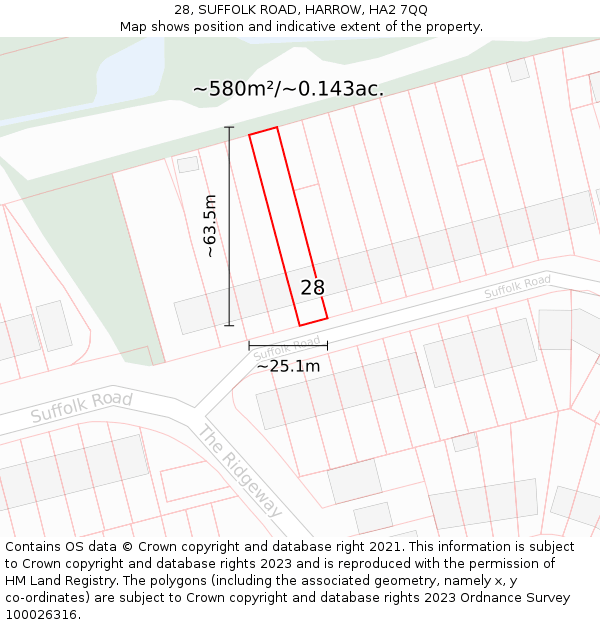 28, SUFFOLK ROAD, HARROW, HA2 7QQ: Plot and title map