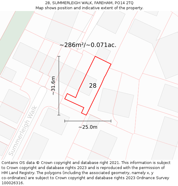 28, SUMMERLEIGH WALK, FAREHAM, PO14 2TQ: Plot and title map