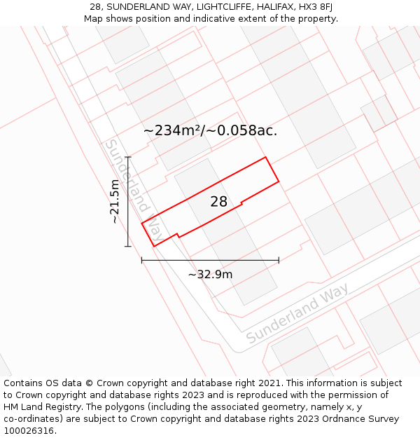 28, SUNDERLAND WAY, LIGHTCLIFFE, HALIFAX, HX3 8FJ: Plot and title map