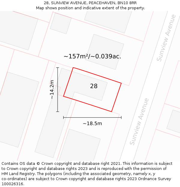 28, SUNVIEW AVENUE, PEACEHAVEN, BN10 8RR: Plot and title map