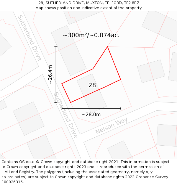 28, SUTHERLAND DRIVE, MUXTON, TELFORD, TF2 8PZ: Plot and title map