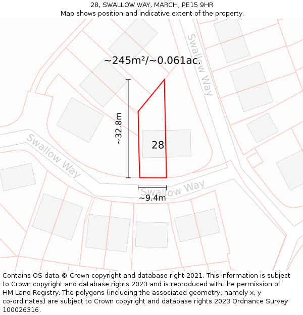 28, SWALLOW WAY, MARCH, PE15 9HR: Plot and title map