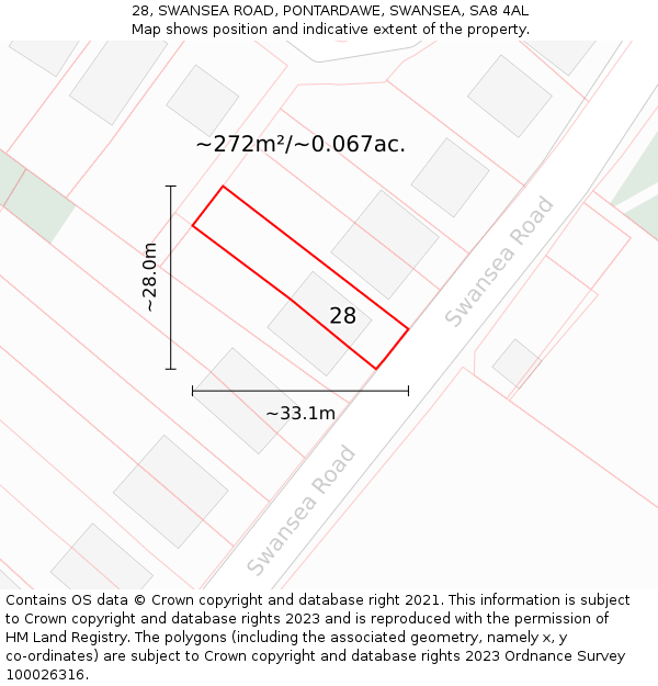 28, SWANSEA ROAD, PONTARDAWE, SWANSEA, SA8 4AL: Plot and title map