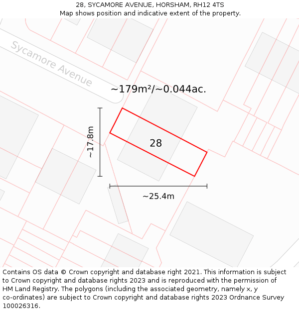 28, SYCAMORE AVENUE, HORSHAM, RH12 4TS: Plot and title map