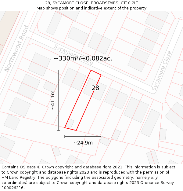 28, SYCAMORE CLOSE, BROADSTAIRS, CT10 2LT: Plot and title map