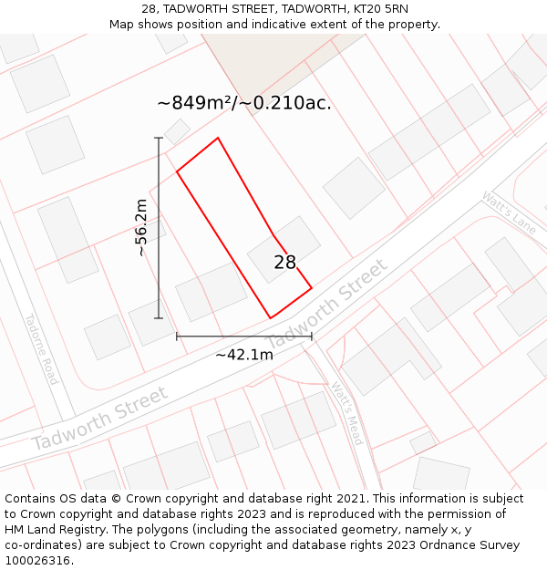 28, TADWORTH STREET, TADWORTH, KT20 5RN: Plot and title map