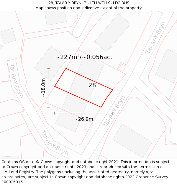 28, TAI AR Y BRYN, BUILTH WELLS, LD2 3US: Plot and title map