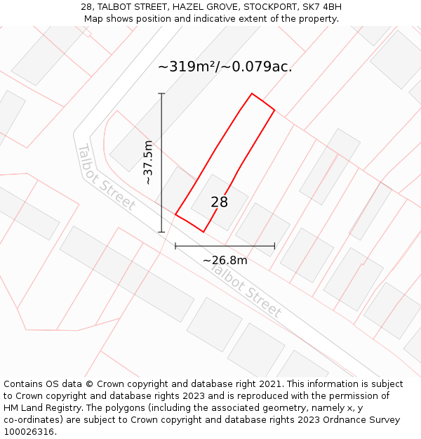 28, TALBOT STREET, HAZEL GROVE, STOCKPORT, SK7 4BH: Plot and title map