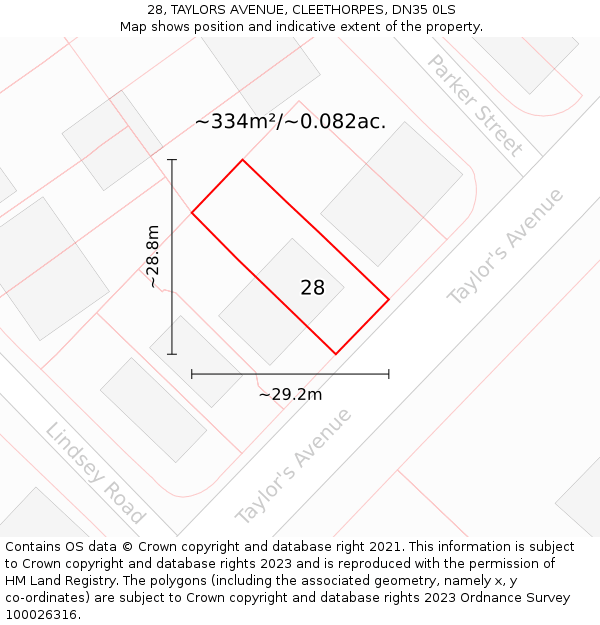 28, TAYLORS AVENUE, CLEETHORPES, DN35 0LS: Plot and title map