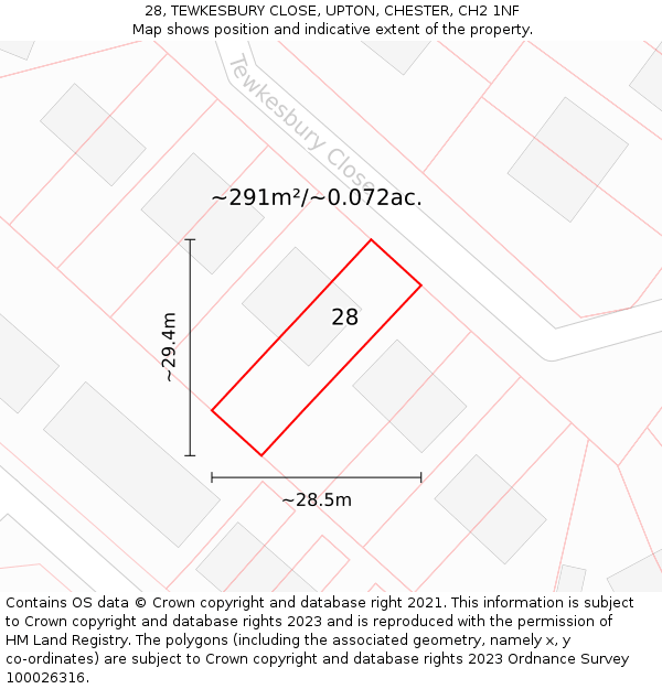 28, TEWKESBURY CLOSE, UPTON, CHESTER, CH2 1NF: Plot and title map