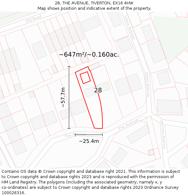 28, THE AVENUE, TIVERTON, EX16 4HW: Plot and title map