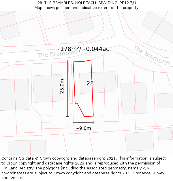 28, THE BRAMBLES, HOLBEACH, SPALDING, PE12 7JU: Plot and title map