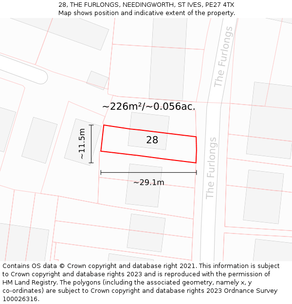 28, THE FURLONGS, NEEDINGWORTH, ST IVES, PE27 4TX: Plot and title map